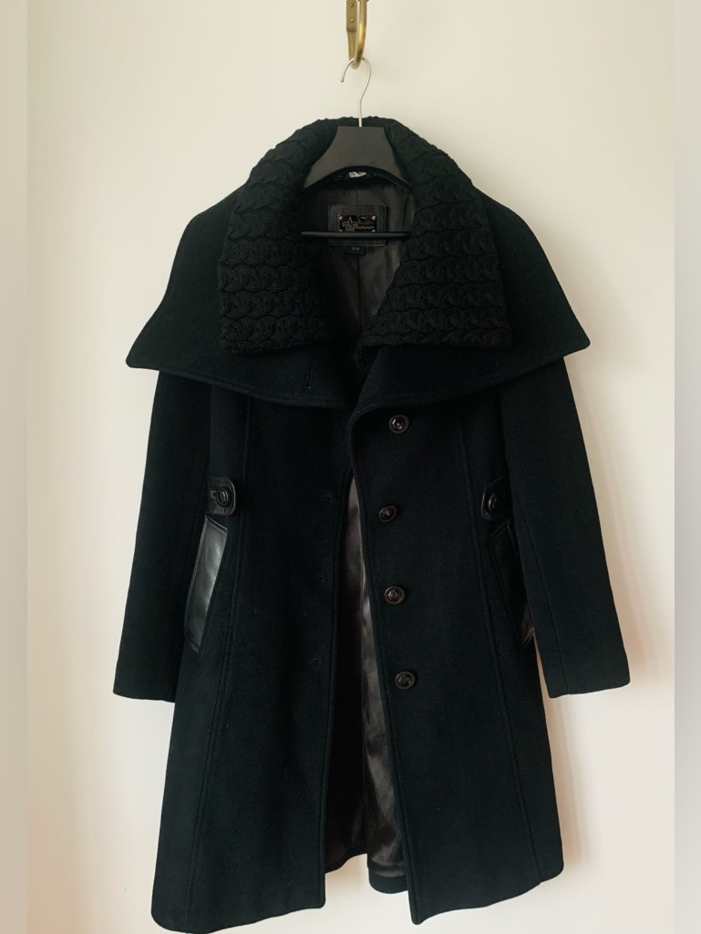Mackage Black Coat with Leather Logo Plaque